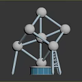 Geometric Structure With Shiny Metal Spheres And Blue Supports On Blue Base