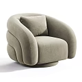 Beige Rounded Leisure Chair With Curved Armrests Plush Cushion And Color Options
