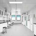 Modern Laboratory Interior With White Cabinets Lab Benches Stools Windows And Refrigerator 3d model