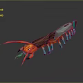 Vibrant Red Fantasy Creature Character With Long Antennae Brown Exoskeleton And Teal Legs