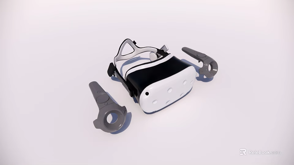 White VR Headset With Two Controllers For Virtual Reality Experience 3d model 