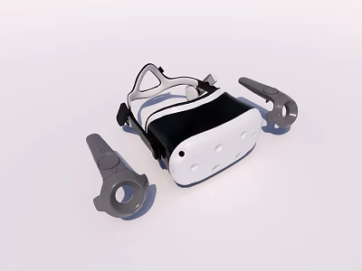 White VR Headset With Two Controllers For Virtual Reality Experience 3d model