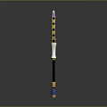 Game Movie Character Used Yellow Black Spiked Axe With Purple Top And Blue Accents