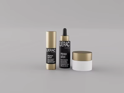 Stylish Black And Gold Bathroom Accessories With LIFRAC Serum Cream Bottles 3d model