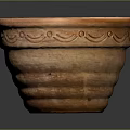 Terracotta Flower Pot With Carved Decorative Patterns And Ribbed Design For Home Decoration And Gardening