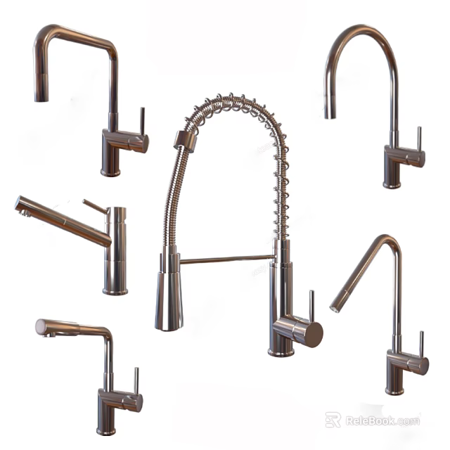 Various Modern Faucet Styles With Flexible Spouts For Kitchen And Bathroom 3d model 