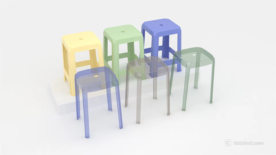 Colorful Transparent Stools Modern Design for Home Interior Decor with Yellow Green Blue and Clear Colors 3d model 