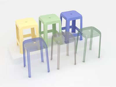 Colorful Transparent Stools Modern Design for Home Interior Decor with Yellow Green Blue and Clear Colors 3d model