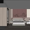Modern Hotel Room Interior With King Bed TV Wooden Flooring And Decorative Painting