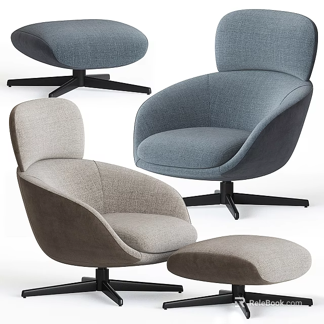 Modern Accent Chairs In Gray And Light Gray With Ottoman And Black Base 3d model 