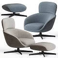 Modern Accent Chairs In Gray And Light Gray With Ottoman And Black Base