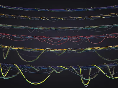 Industrial Equipment Structure With Colorful Wavy Intertwined Lines On Dark Background 3d model