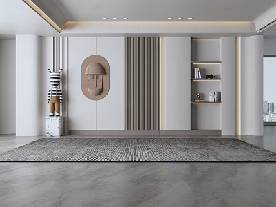 Modern Elegant White Background Wall with Decorative Art Shelves and Linear Design in Minimalist Interior 3d model
