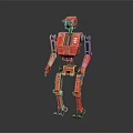 Red Mechanical Robot Character Standing With Detailed Joints And Metallic Body