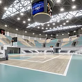 Modern Indoor Sports Fitness Arena Featuring Basketball Court Green Seats And Stands