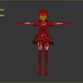 Child 3D Model in Stylish Black Dress with Gloves and Knee High Socks Arms Outstretched on Gray Background