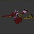Old Fashioned Cannon 3D Model with Wooden Wheels Long Barrel Historical War Weapon