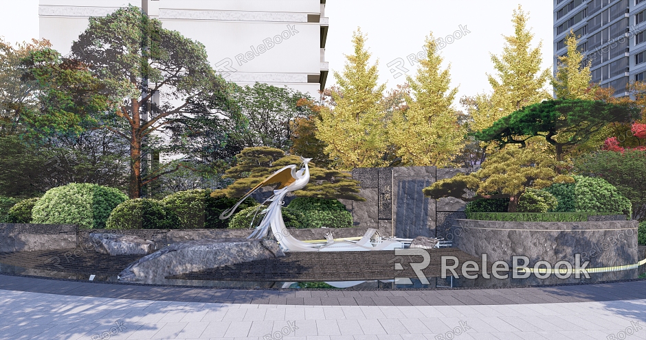 Modern Garden Landscape Residential Quarter House Landscape Opposition Waterscape Stone model