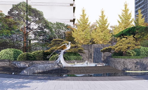 Modern Garden Landscape Residential Quarter House Landscape Opposition Waterscape Stone 3d model