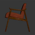 Orange Upholstered Leisure Chair With Wooden Armrests And Sturdy Wooden Legs Design