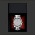 Elegant Wristwatch with Silver Band and White Dial in Black Box Red Interior