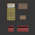 Wooden Bedroom Furniture Set With Bed Red Checkered Chairs Sofa And Cabinet