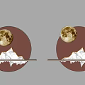 Circular Wall Decor With Moon Design And Mountain Shape Lighting Elements 3d model