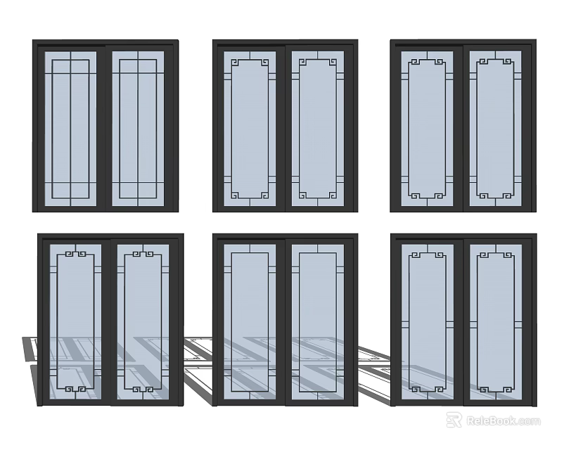 Sliding Doors Various Design Styles With Black Frames And Glass Panels 3d model