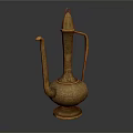 Elegant Golden Teapot With Intricate Carvings Curved Spout And Decorative Base