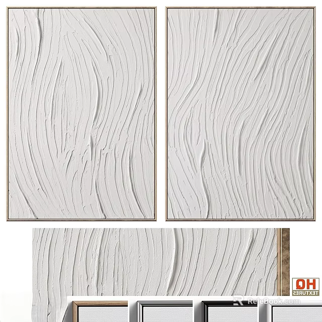 Elegant Modern Gallery Wall With Textured Two Panel Paintings And Sleek Design 3d model