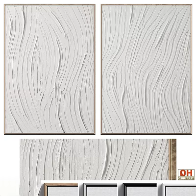 Elegant Modern Gallery Wall With Textured Two Panel Paintings And Sleek Design 3d model