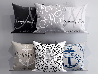 Personalized Custom Name Pillows With Anchor Calligraphy Letter And Date Design 3d model