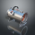 Industrial Metal Cylindrical Equipment With Black Cables Control Panel And Metal Stand