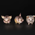 Three Decorative Piggy Banks With Gold Ornate Patterns For Household Ornaments
