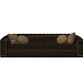 Dark Brown Tufted Sectional Sofa with Light Brown Cushions and Armrests 3d model