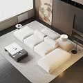 White L Shaped Sofa and Black Coffee Table Set with Area Rug Floor Lamp TV