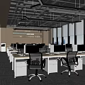 Modern Office Interior With Workstations White Desks Black Chairs And Large Windows 3d model