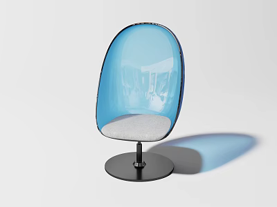 Transparent Blue Leisure Chair With Gray Cushion Black Metal Round Base And Modern Design 3d model