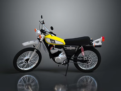 Classic Yellow And White Motorcycle With Black Seat Spoke Wheels And Vintage Design 3d model