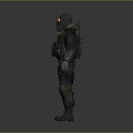 Game Movie Character Wearing Gas Mask With Orange Goggles Camouflage Uniform And Tactical Gear