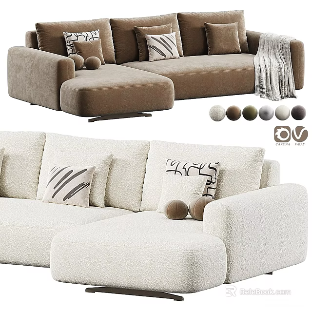 Multi Seater Sectional Sofa With Color Material Options Pillows And Decorative Balls 3d model 