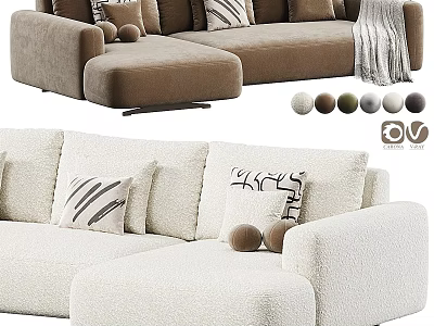 Multi Seater Sectional Sofa With Color Material Options Pillows And Decorative Balls 3d model