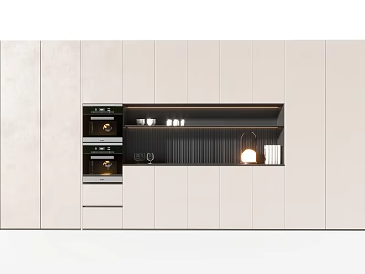 Modern Kitchen Interior With Built in Wine Cabinet And Wooden Storage Cabinets 3d model