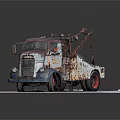 Rusty Vintage Functional Rescue Truck With Crane And Red Wheels