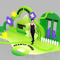 Vibrant Green Floral Installation for Party Time with Purple Yellow Flowers and Grass like Decor