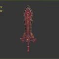 Red Ornate Sword With Decorative Hilt Gold Accents And Gemstone Details