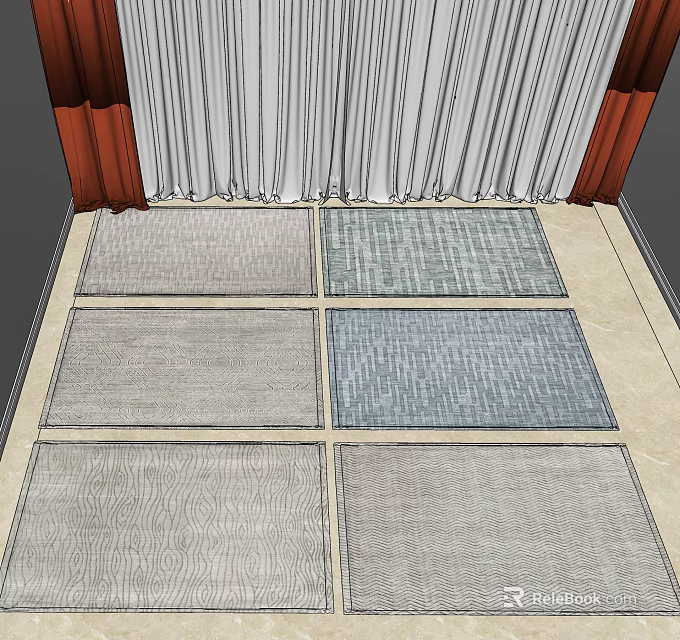 Modern Square Area Rugs with Various Textures and Neutral Blue Tones for Home 3d model 