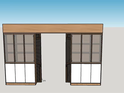 Modern Decorative Cabinet With Wooden Top Glass Doors And White Storage Compartments 3d model