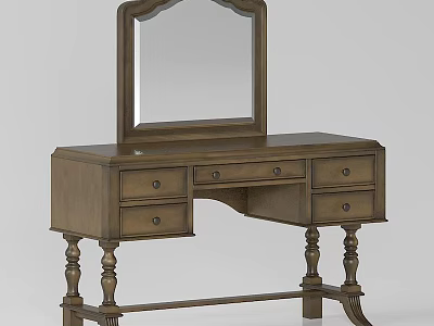 Elegant Vintage Wooden Dressing Table With Mirror Carved Legs And Drawers 3d model