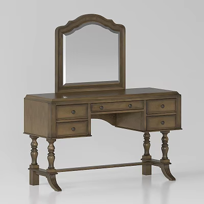 Elegant Vintage Wooden Dressing Table With Mirror Carved Legs And Drawers 3d model